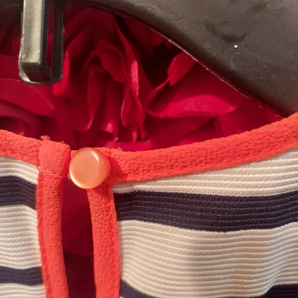 Monteau Girl Size 10/12 Girls Orange, Black and White Horizontal Striped Dress